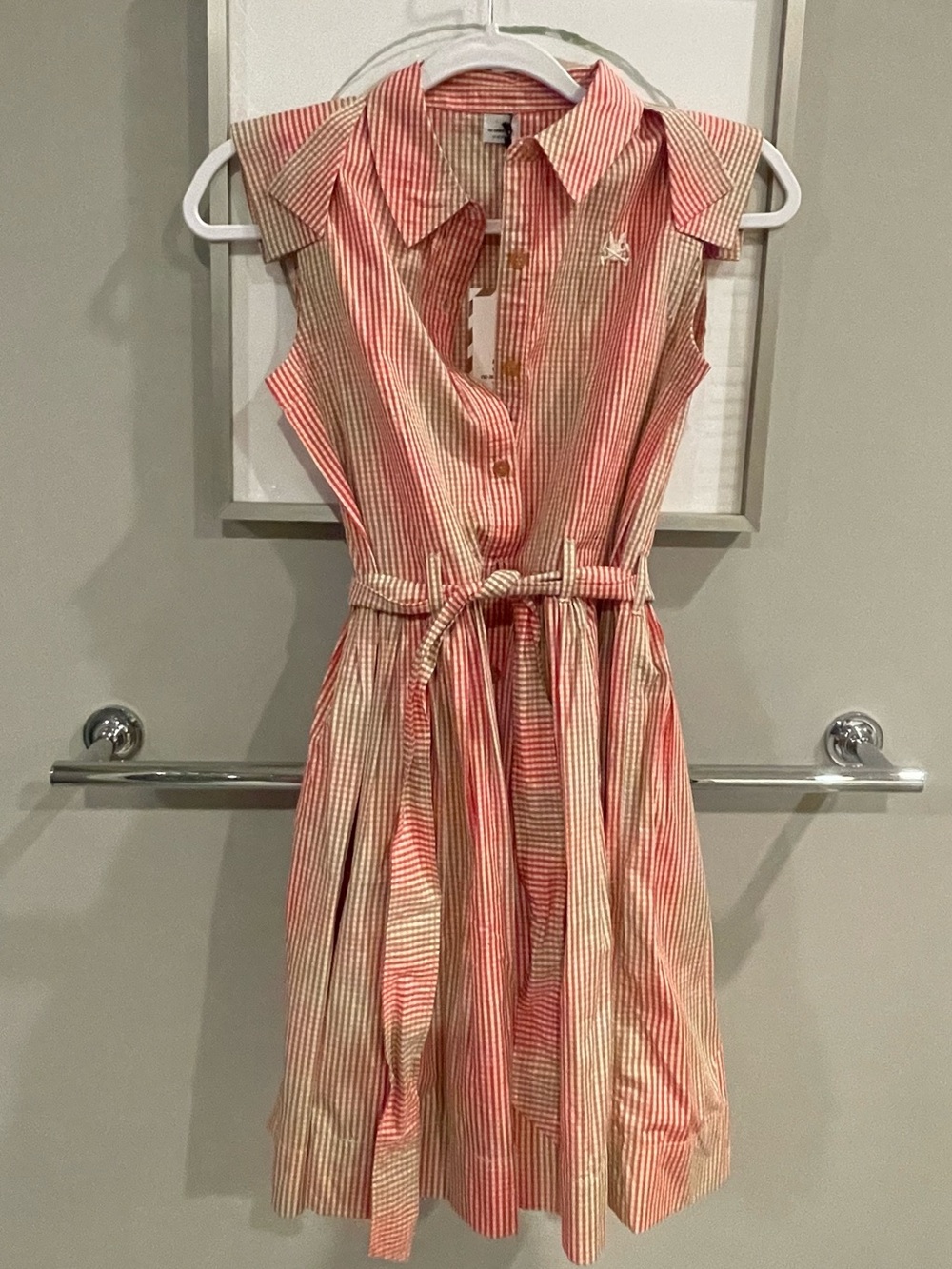 No Added Sugar Girls Coral Cream Tan Sleeveless Shirt Dress Tie Waist NWT 11-12
